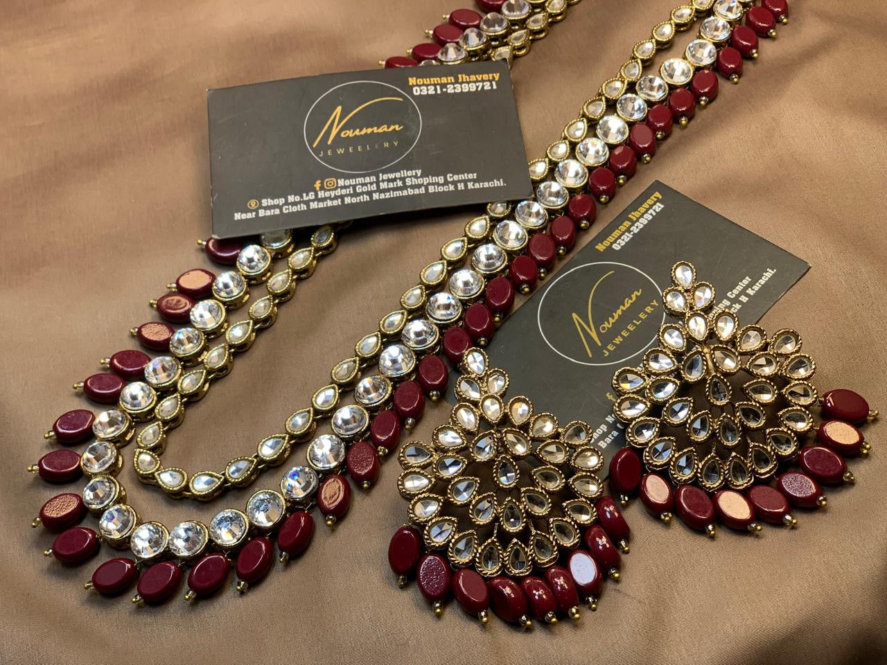Kundan Ruby Maroon Long Mala Necklace Set