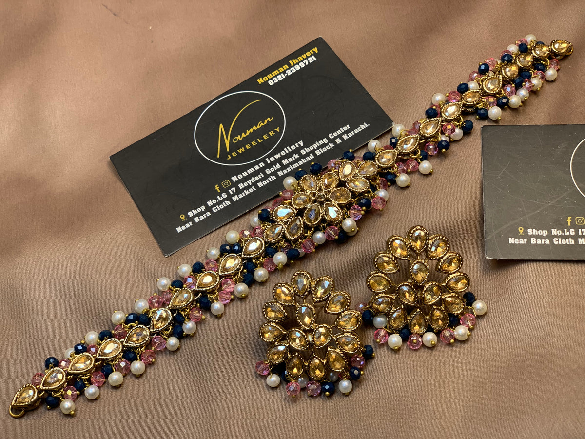 Purple & pink Kundan Pearl Choker Set