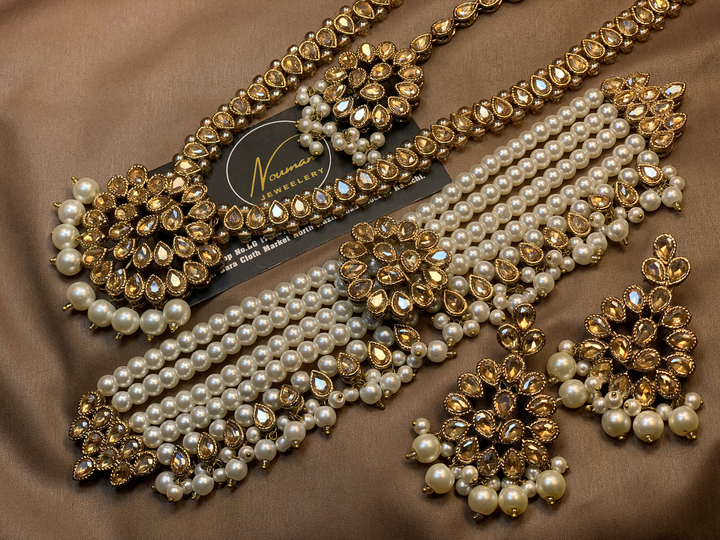 Kundan Champagne Gold Pearl Choker Mala Earring Tikka Timeless Jewellery Necklace Set