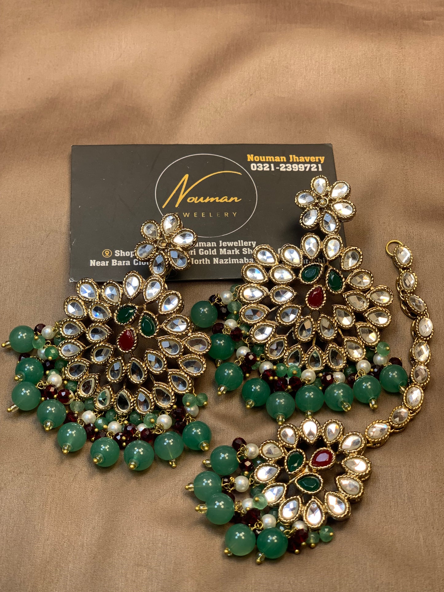 ✨ Kundun Mint Classy Jewellery Earring tikka Set.