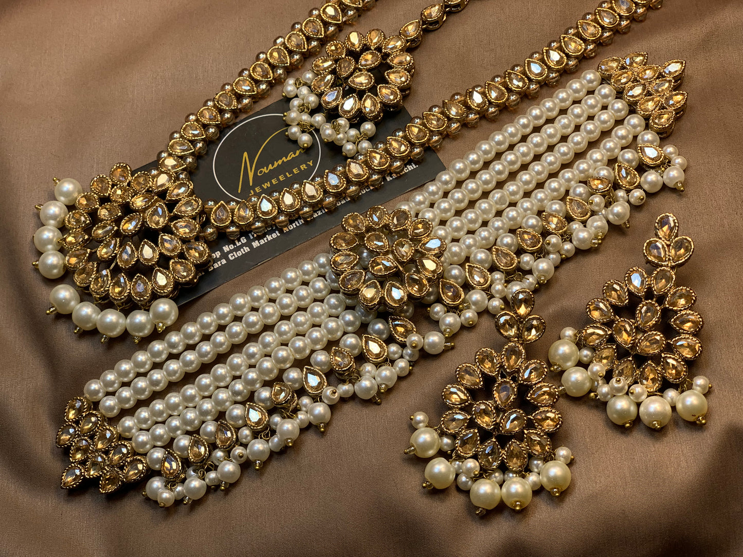 Kundan Champagne Gold Pearl Choker Mala Earring Tikka Timeless Jewellery Necklace Set