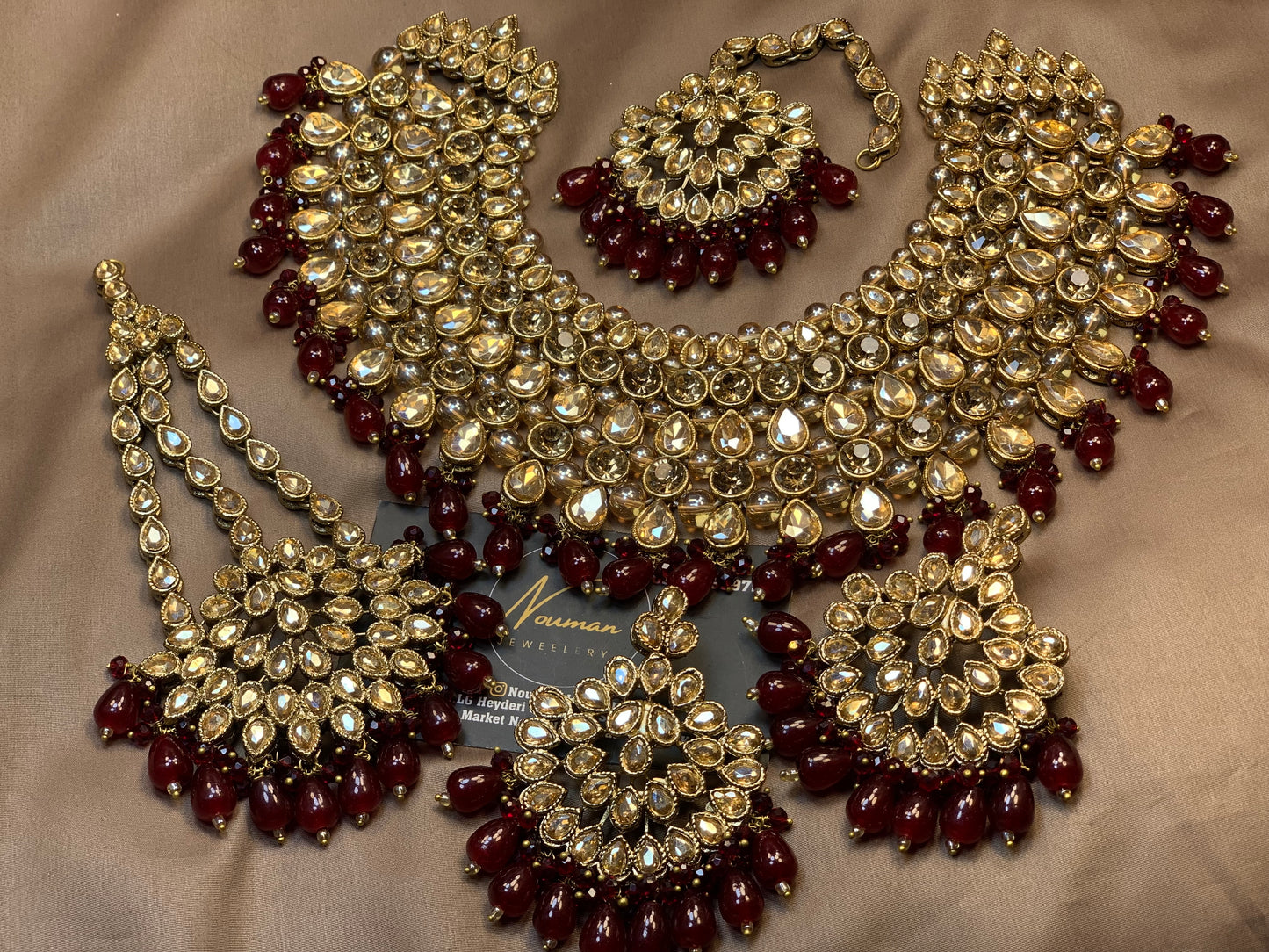 Exquisite Champagne Gold Maroon Deep Red Bridal Jewellery Ser