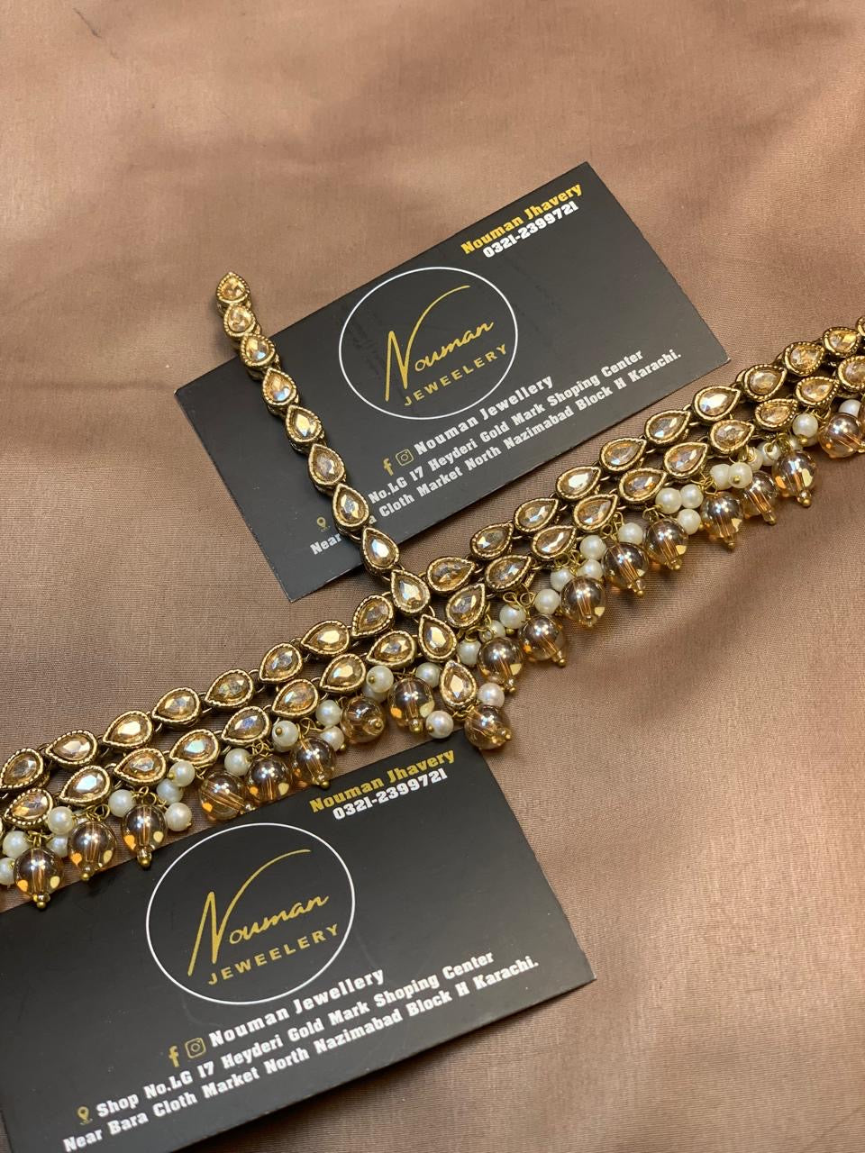 Antique Gold Champagne Pearl Sheesh Patti