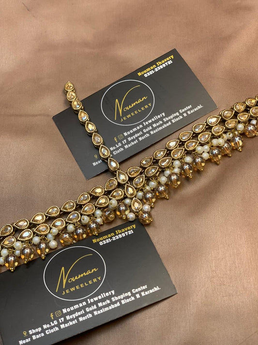 Antique Gold Champagne Pearl Sheesh Patti