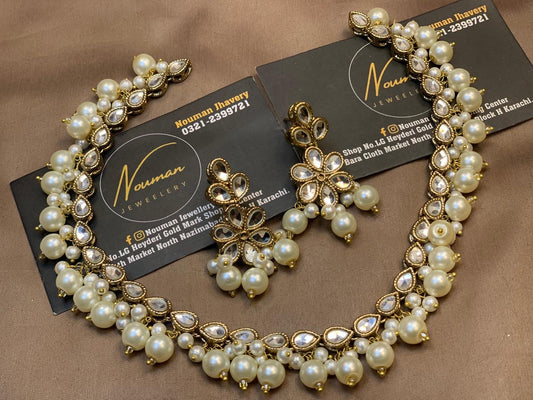 Pearl Kundan Party Wear Necklace Set