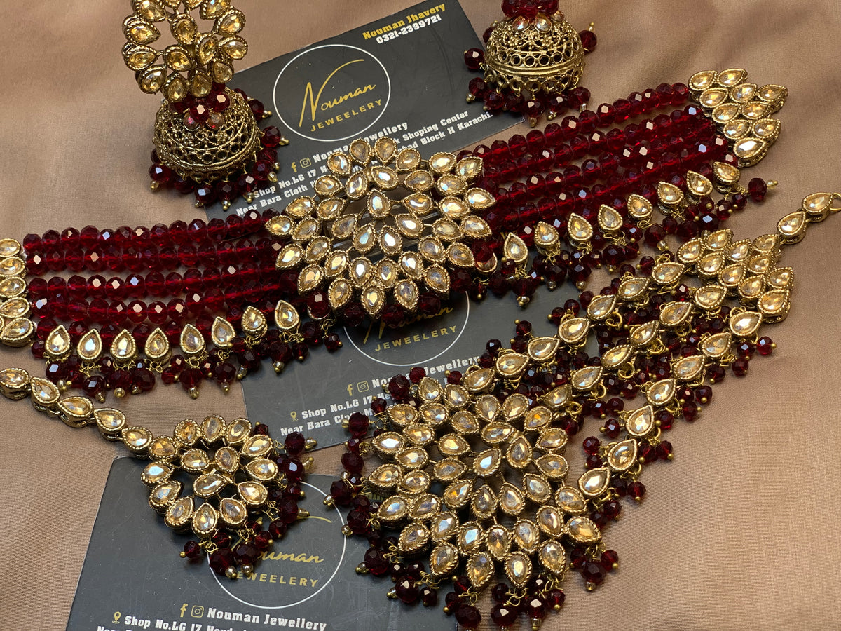 Premium Maroon Kundan Bridal Jewellery Set