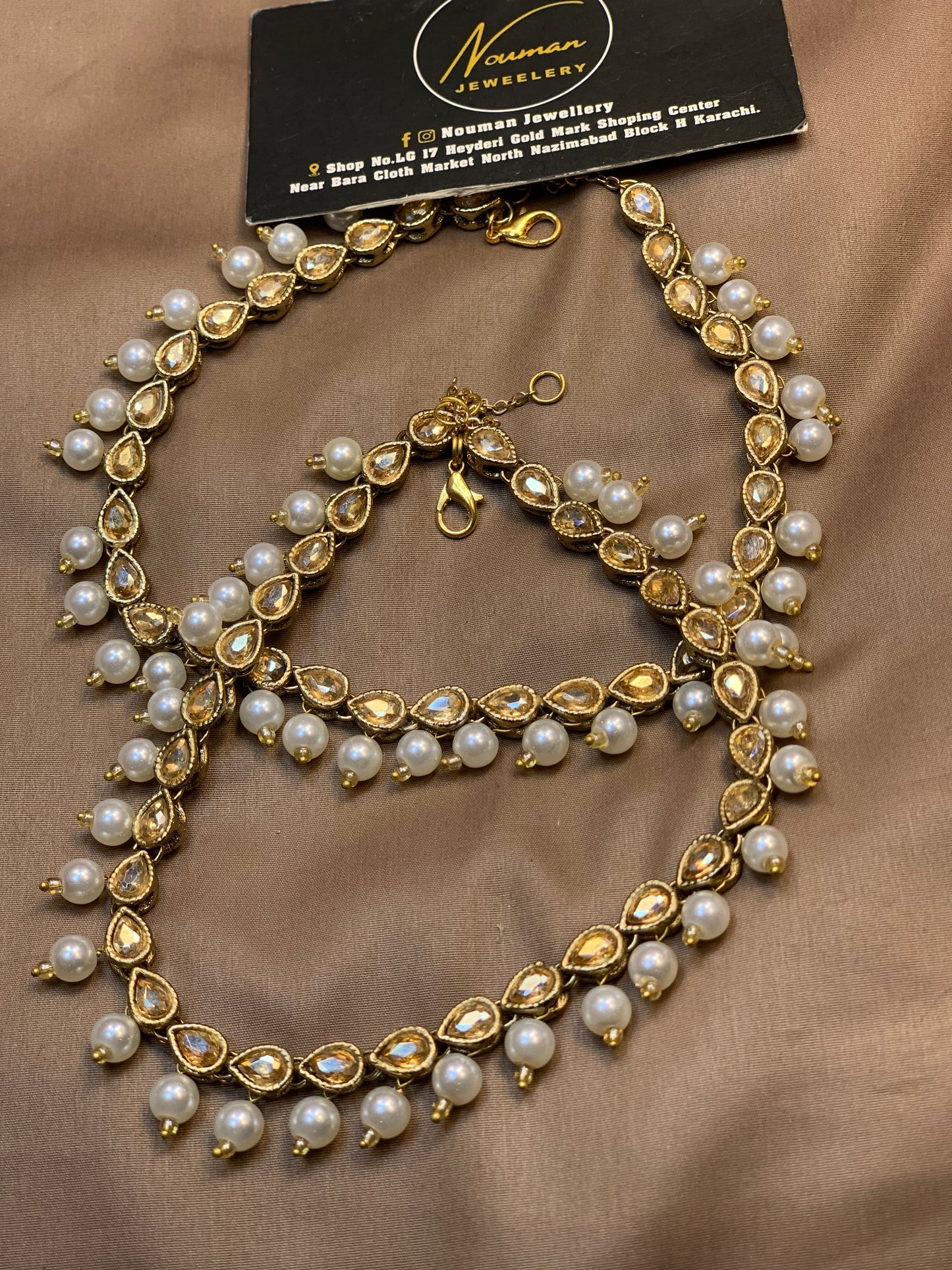 💫Exquisite Kundun Gold Champagne Pearl Pazeb Anklet 💫