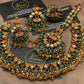 Kundun Multi Beads Necklaces Earrings Big Tikka Rings Set.