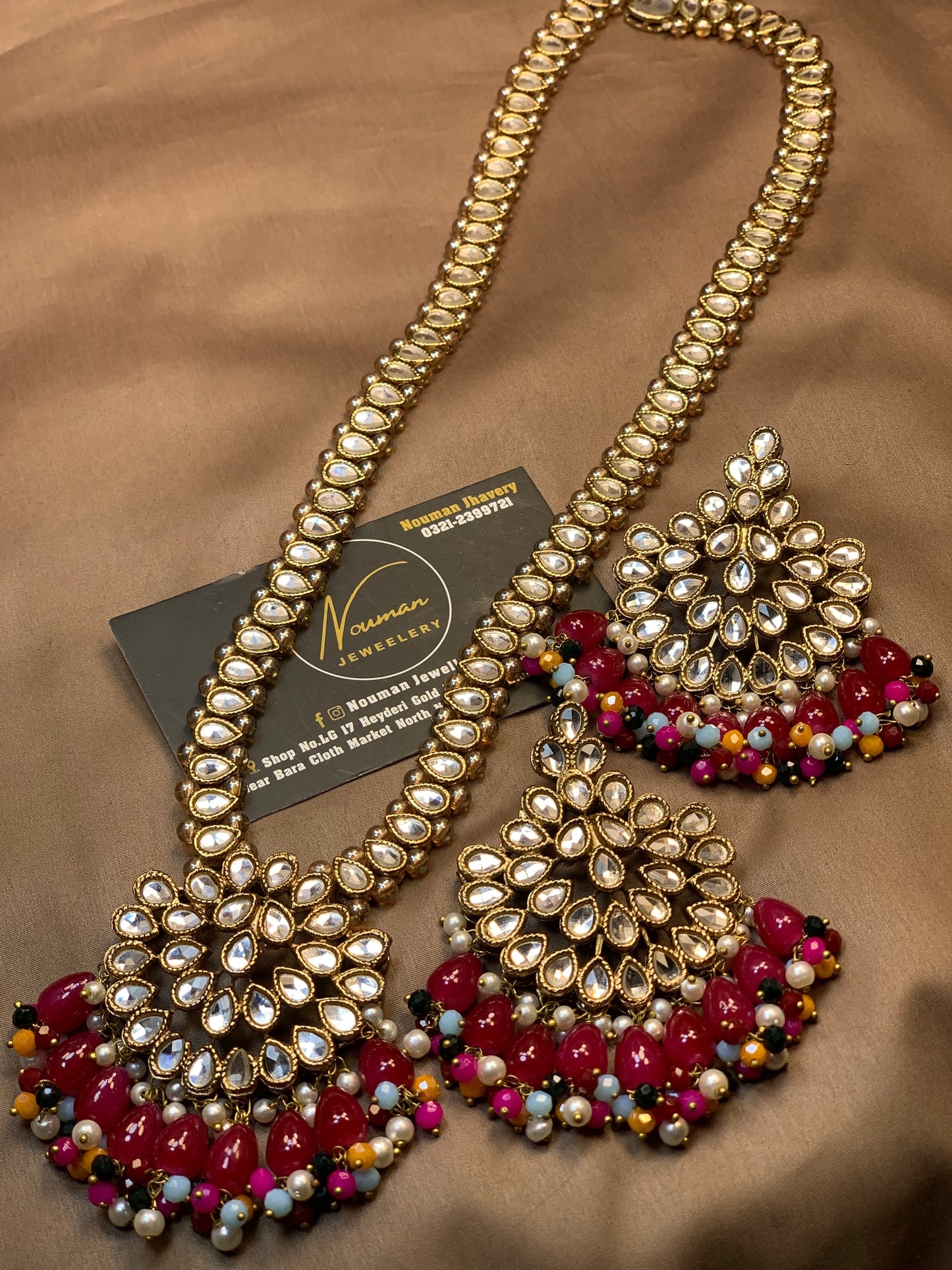 Kundun Multi Nouratan Mala Pandant Classy Jewellery Set