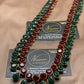 Deep Maroon Green Kundan Long Mala – Antique Gold Plated