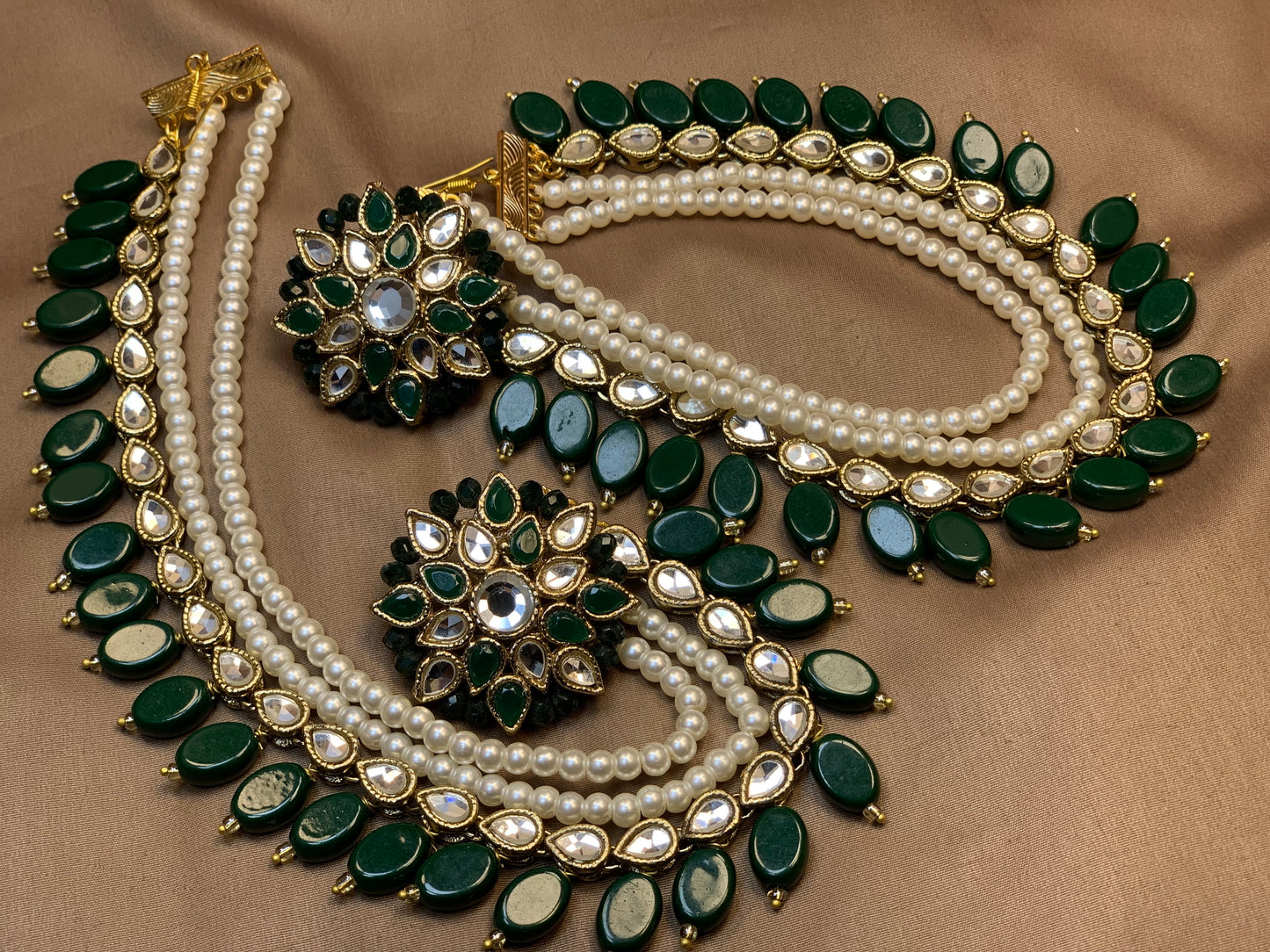 ✨ Kundun Emerald Classy Jewellery Earring With kundun Sahara Set ✨