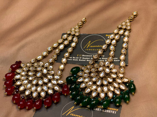 Dual Tone Kundan Jhoomar (Red & Green)