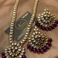 Kundan Long Mala Pendant purple Plum Color Earrings Set