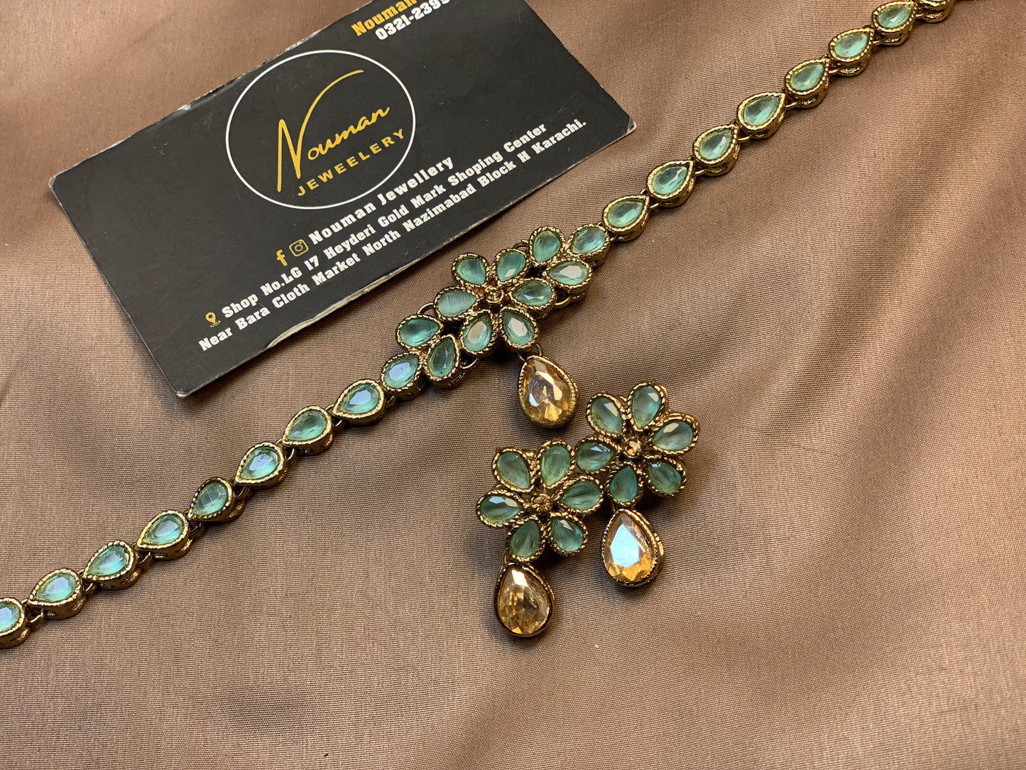 Aqua Green Floral Necklace & Earrings Set