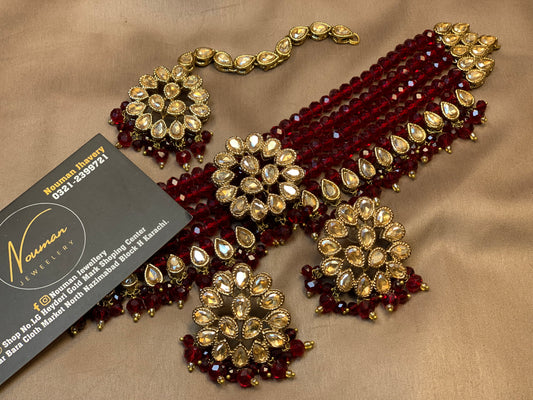 Exquisite Maroon Rare Zircon Jewellery Choker Set.