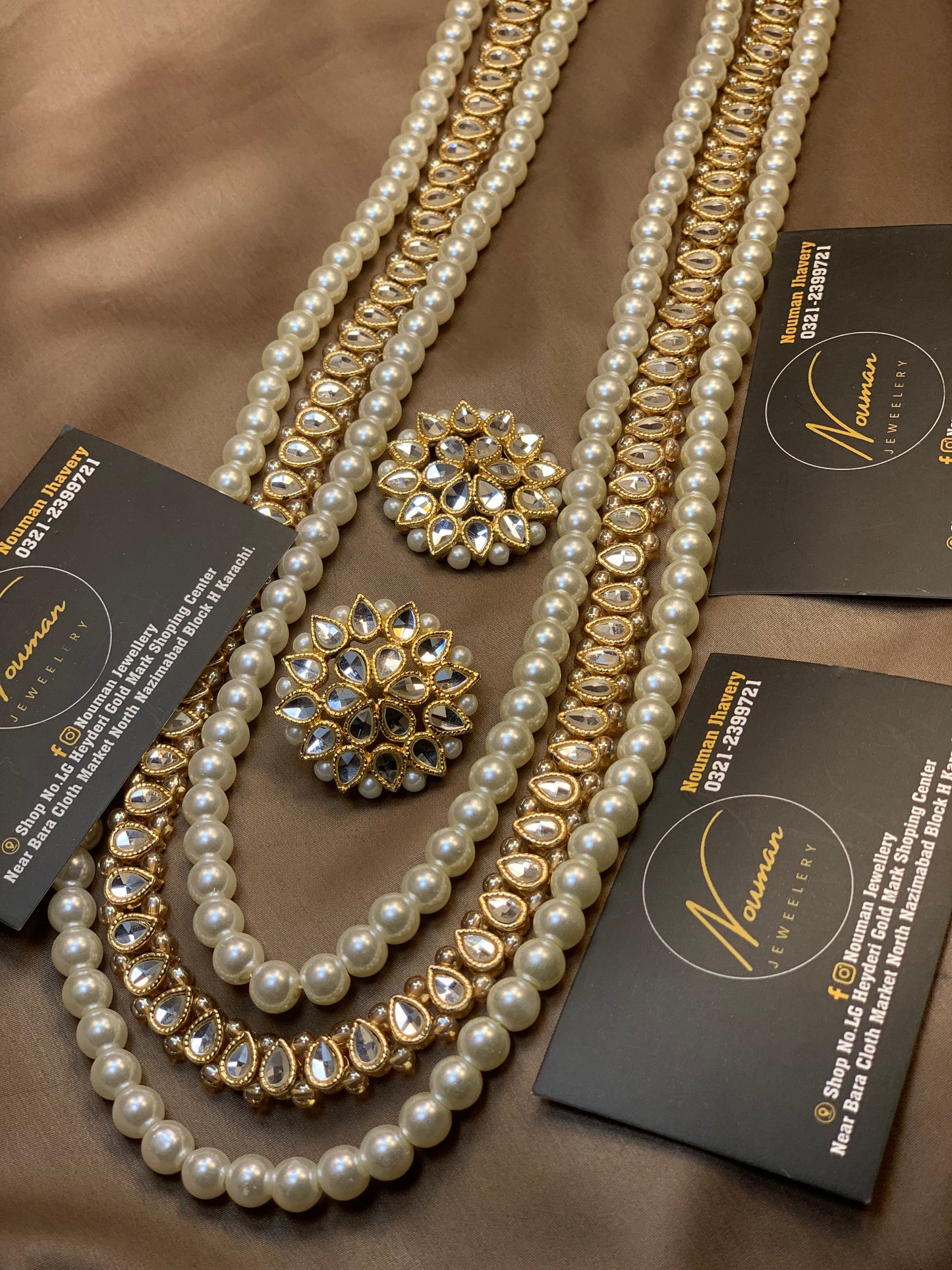 Kundun Gorgeous Primium Look Long Mala Jewellery Set With Pearl