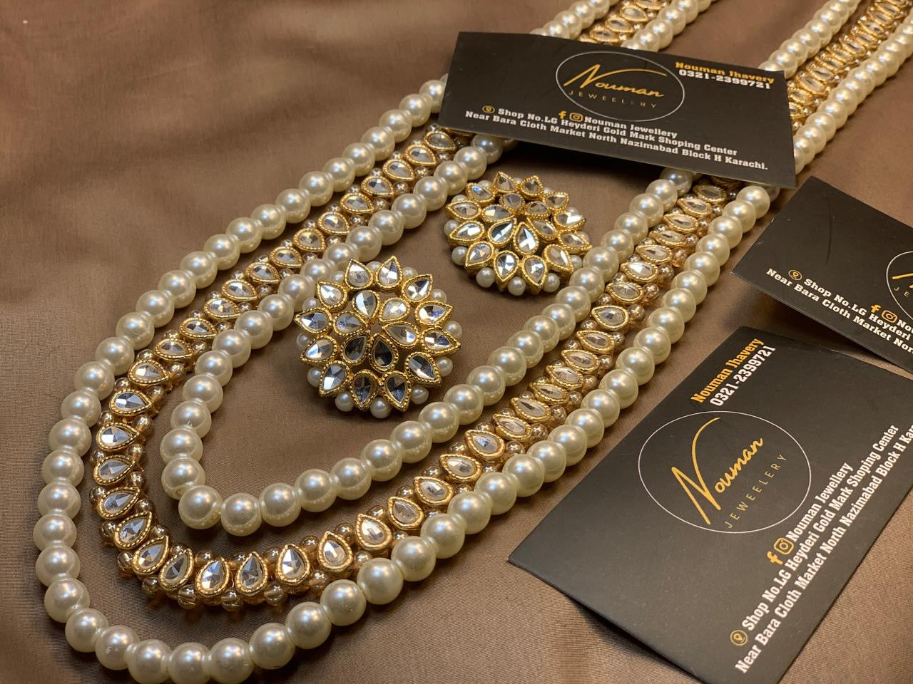 Kundan Pearl Double Layer Necklace Set