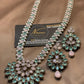 Pink & Mint Green Kundan Silver Long Mala Set