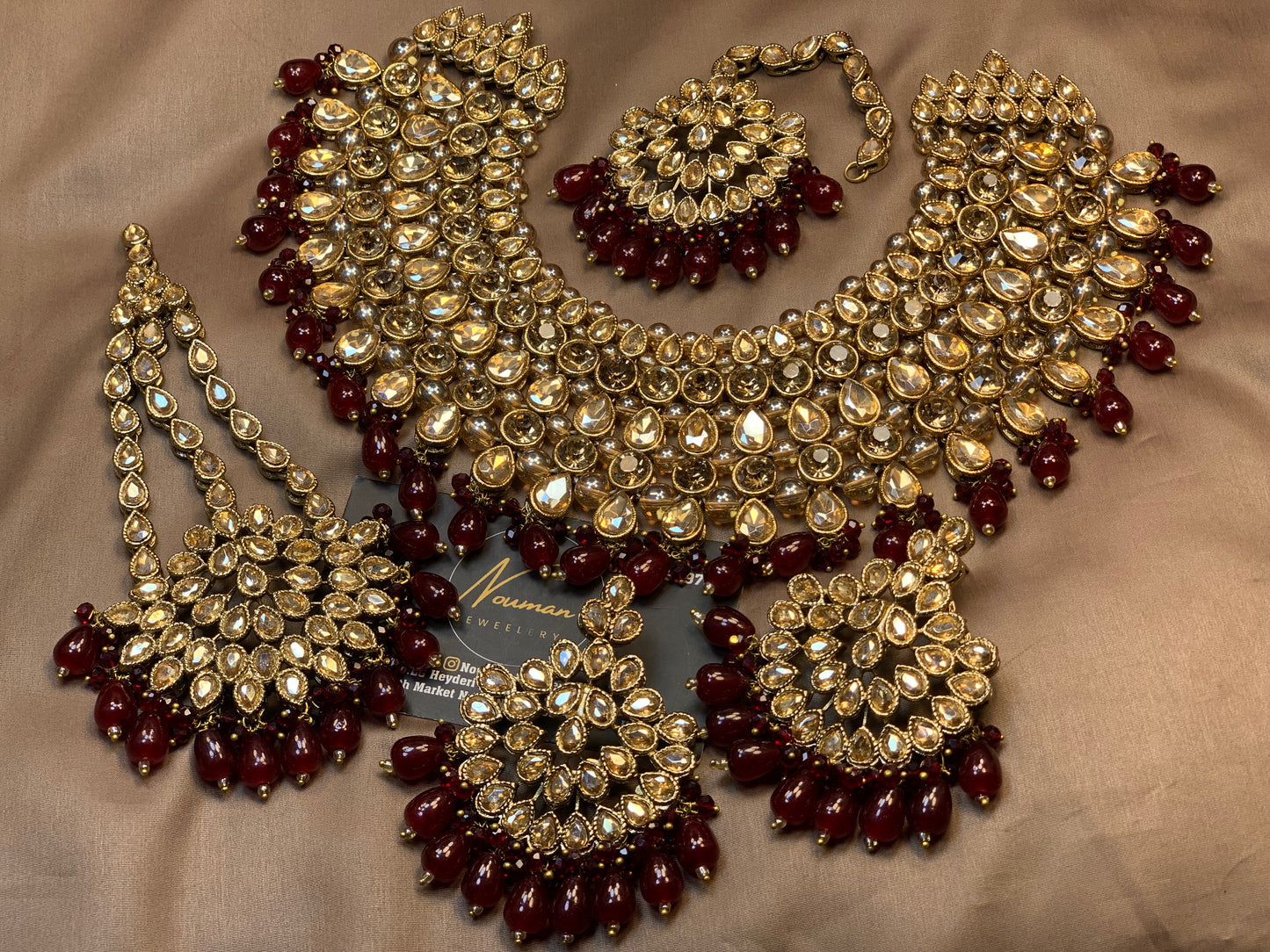 Exquisite Champagne Gold Maroon Deep Red Bridal Jewellery Ser