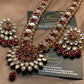 Gorgeous Look Kundun Maroon Ruby Mala Pendant Set