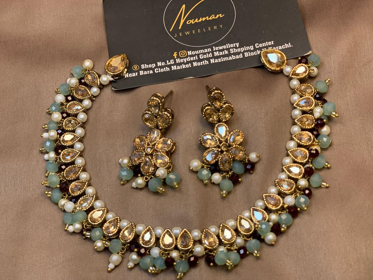 Gold Look Kundan Pearl Beaded Necklace Set
