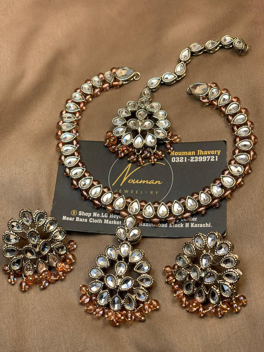 Kundan Silver Necklaces Set With Tikka
