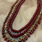 Exquisite Zircon Champagne with Maroon Classy Long Heavy Bridal Look Mala Necklace