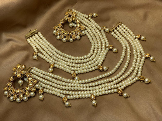 Classic Kundan Champagne Zircon Pearl Sahara with Bali Earrings