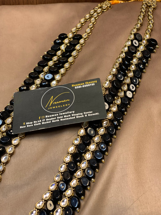Royal Black Kundan Long Mala Jewellery Set