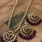 Kundan Long Mala Pendant purple Plum Color Earrings Set