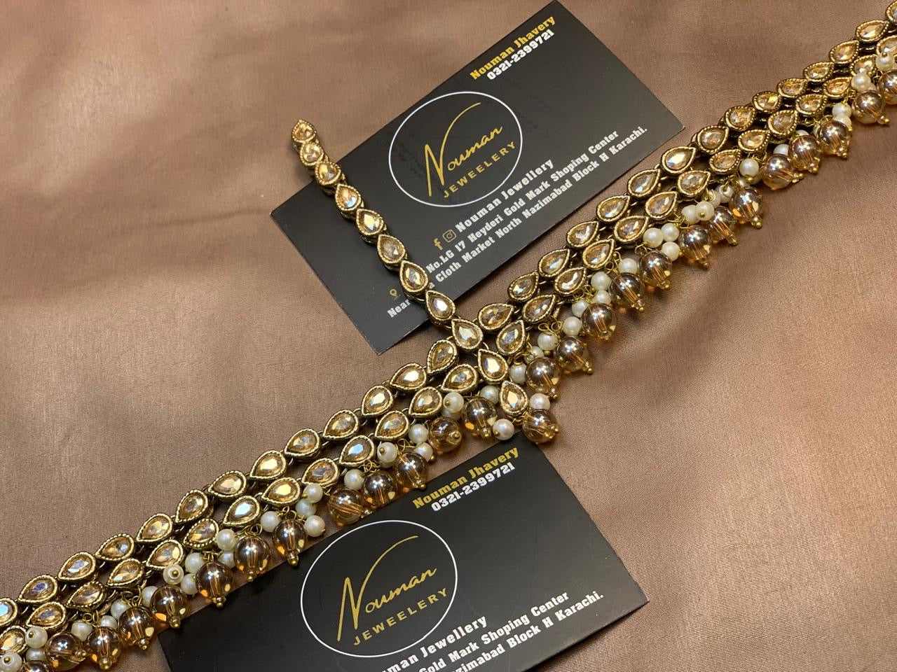 Antique Gold Champagne Pearl Sheesh Patti