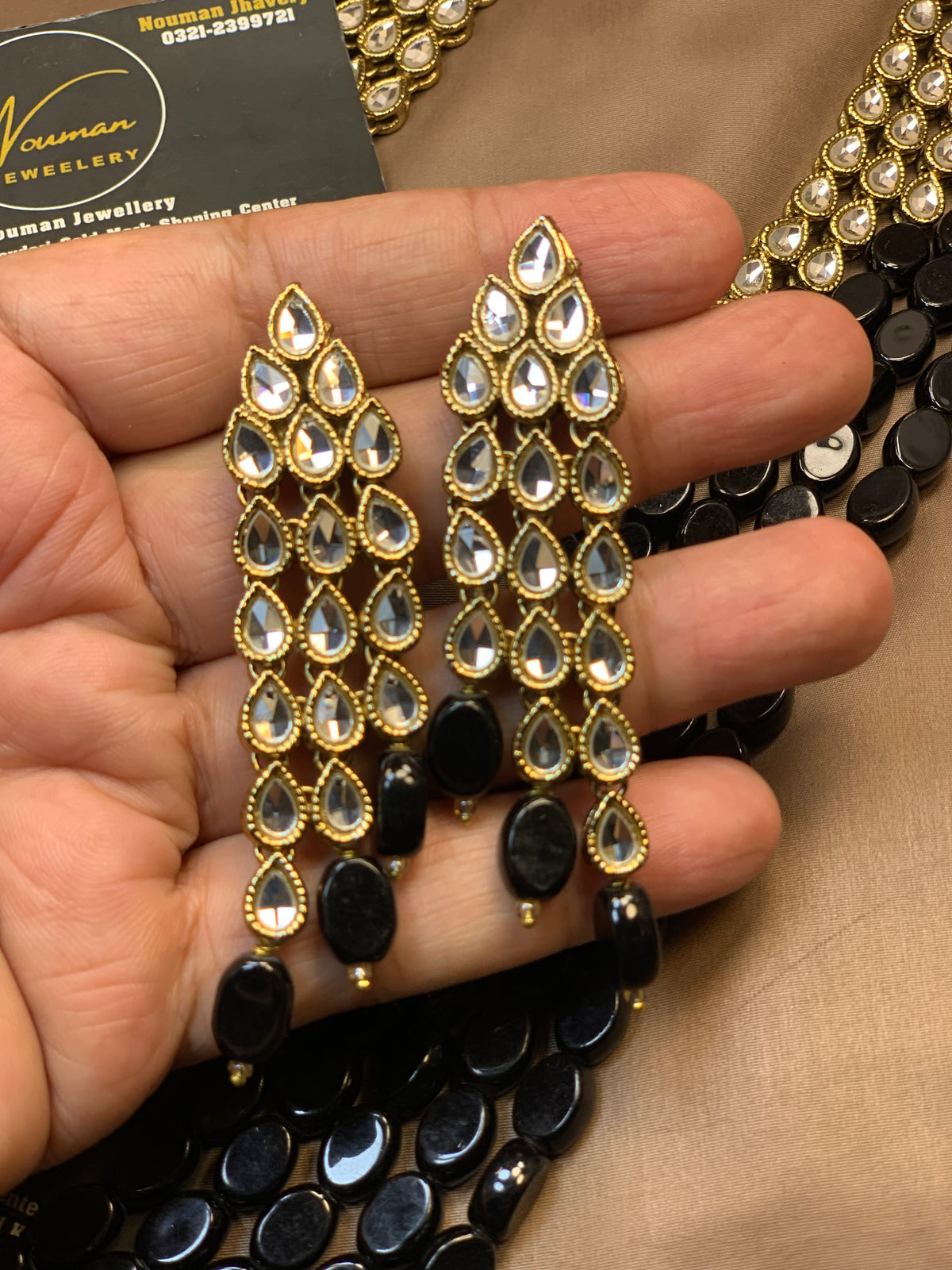 Royal Kundun Stylish Earrings With Black