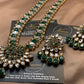 Gorgeous Look Kundun Emerald Long Mala Pendant Set