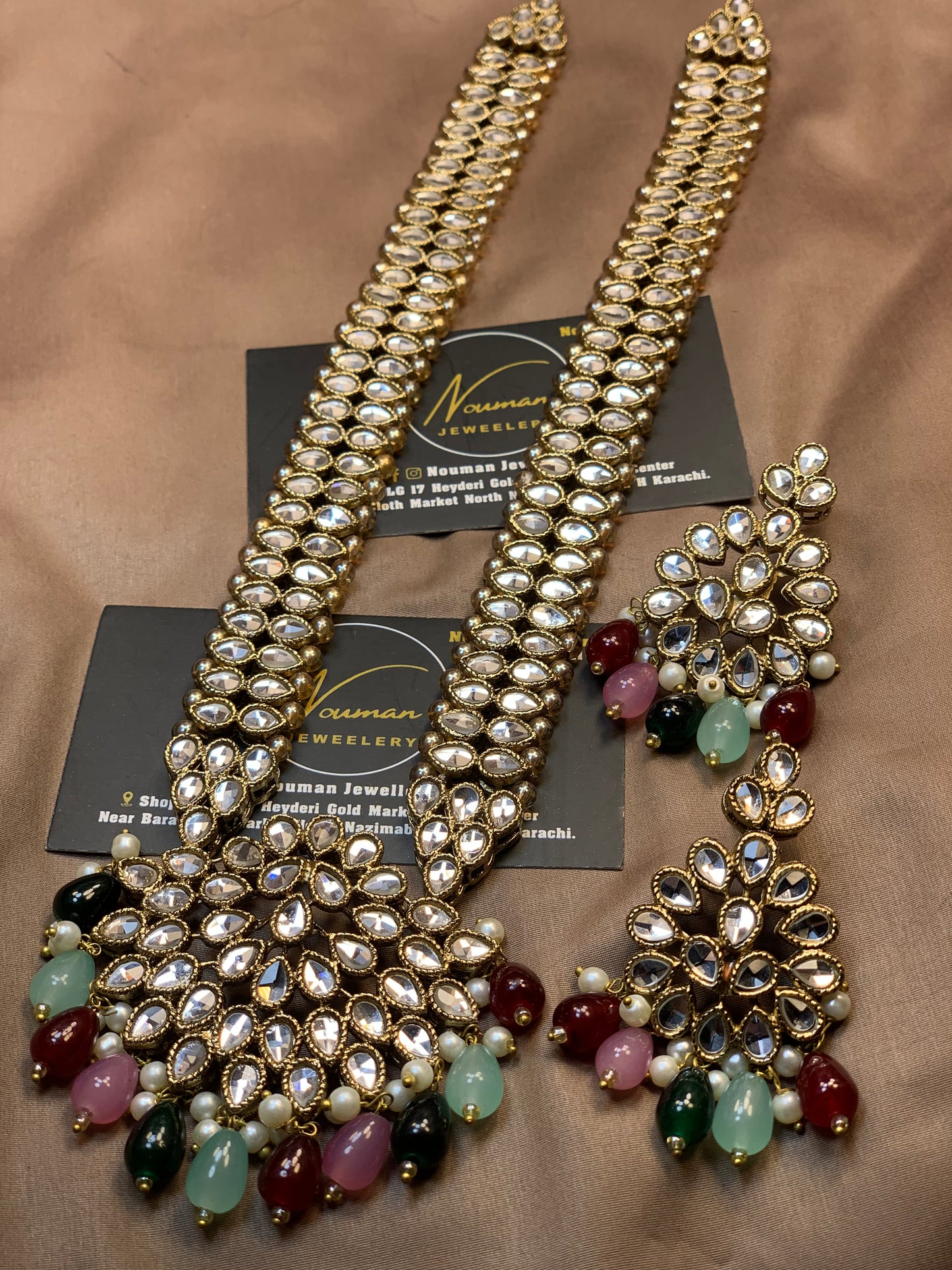 Kundan Multi-Beads Long Mala Pandant Dholna Set