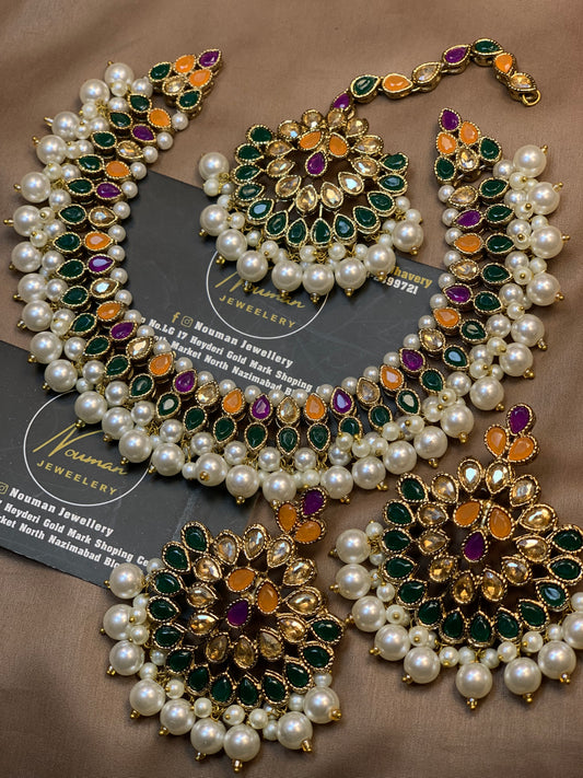 Multicolor Kundan Necklace Jewellery Set