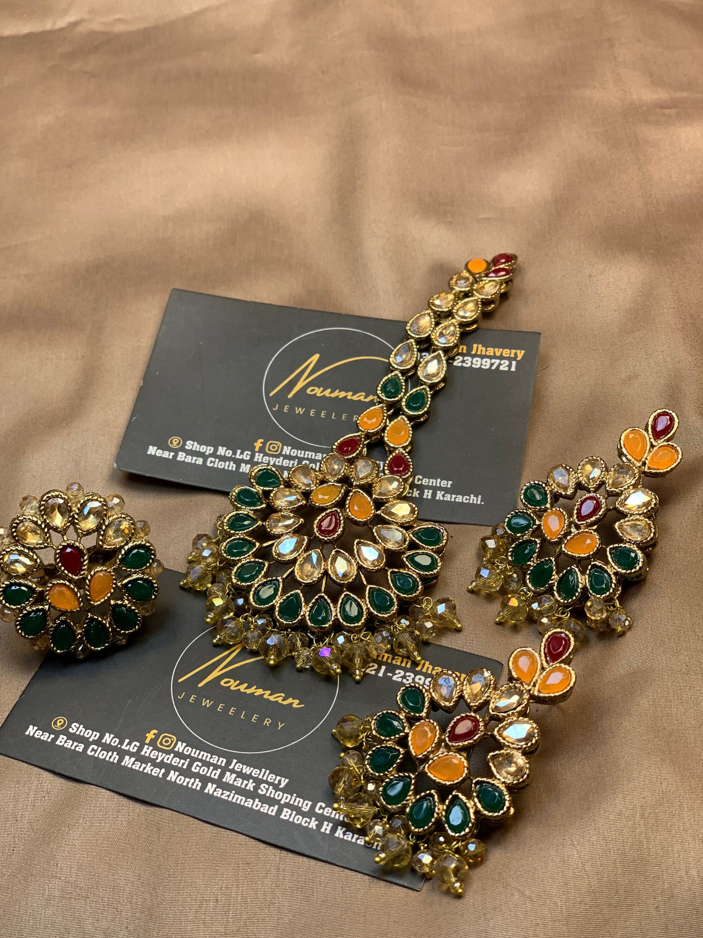 ✨ Multi Kundun Classy Jewellery Earring Tikka With Adjustable Ring Set ✨