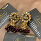 Burgundy & Antique Gold Kundan jhumkhi Set