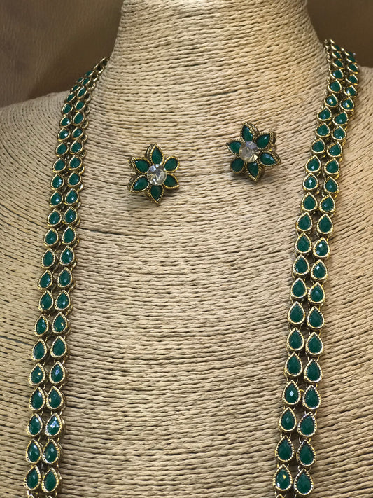 Elegant Emerald Stone 2 layers Long Mala Simple Set
