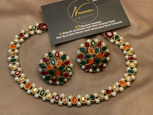 MultiColor Kundan Pearl Necklace Set