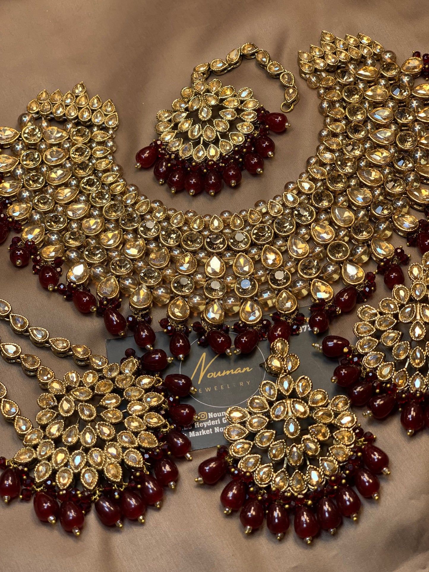 Exquisite Champagne Gold Maroon Deep Red Bridal Jewellery Ser