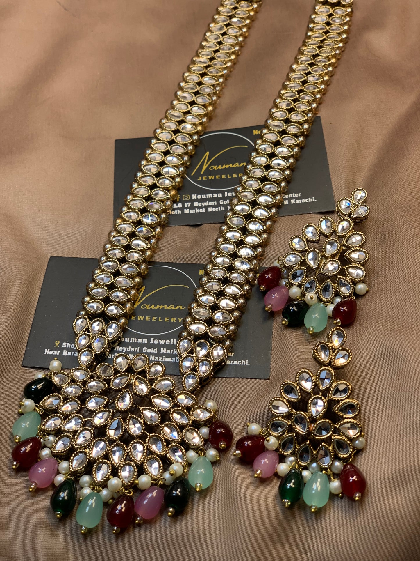 Kundan Multi-Beads Long Mala Pandant Dholna Set