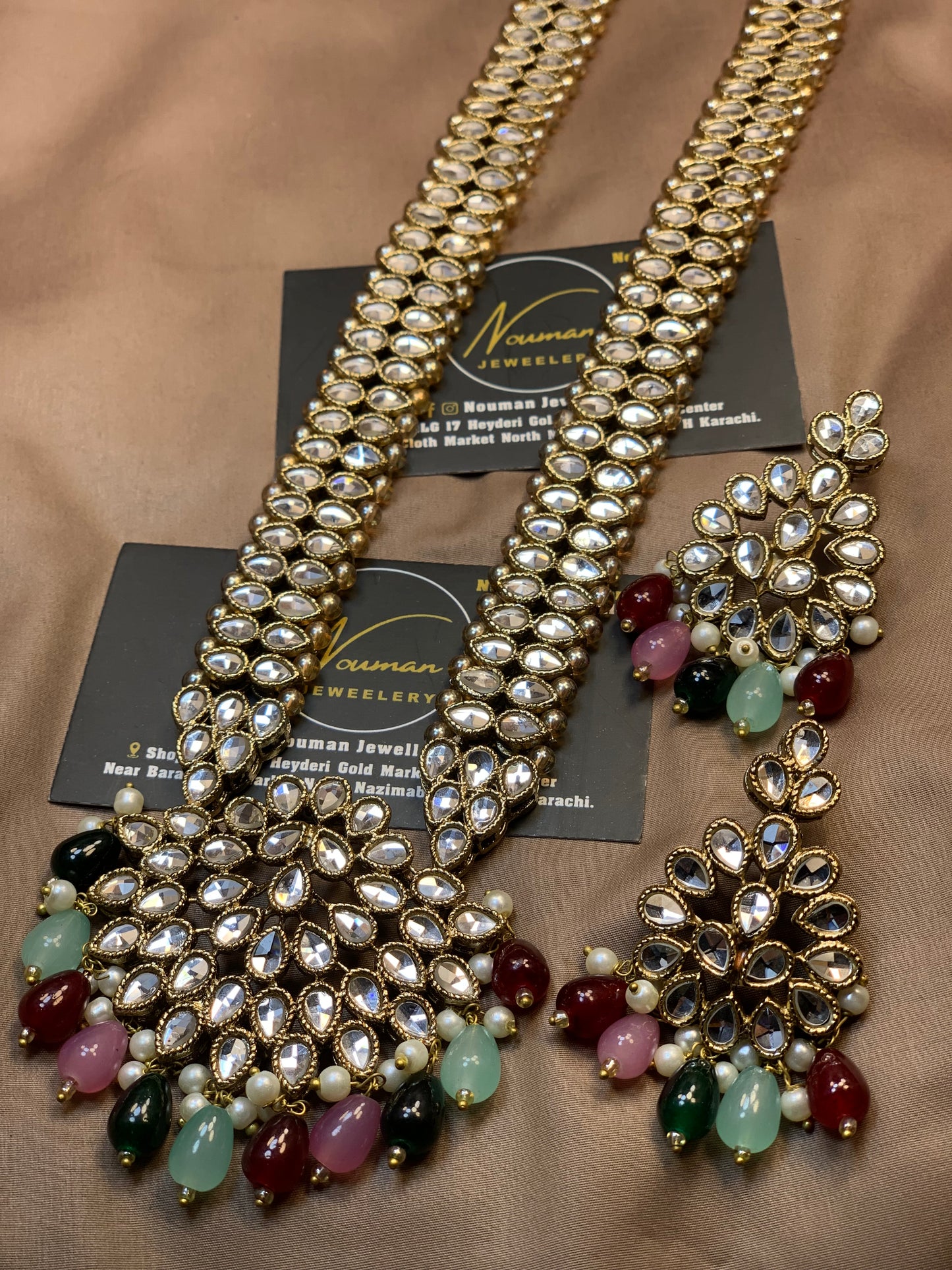Kundan Multi-Beads Long Mala Pandant Dholna Set