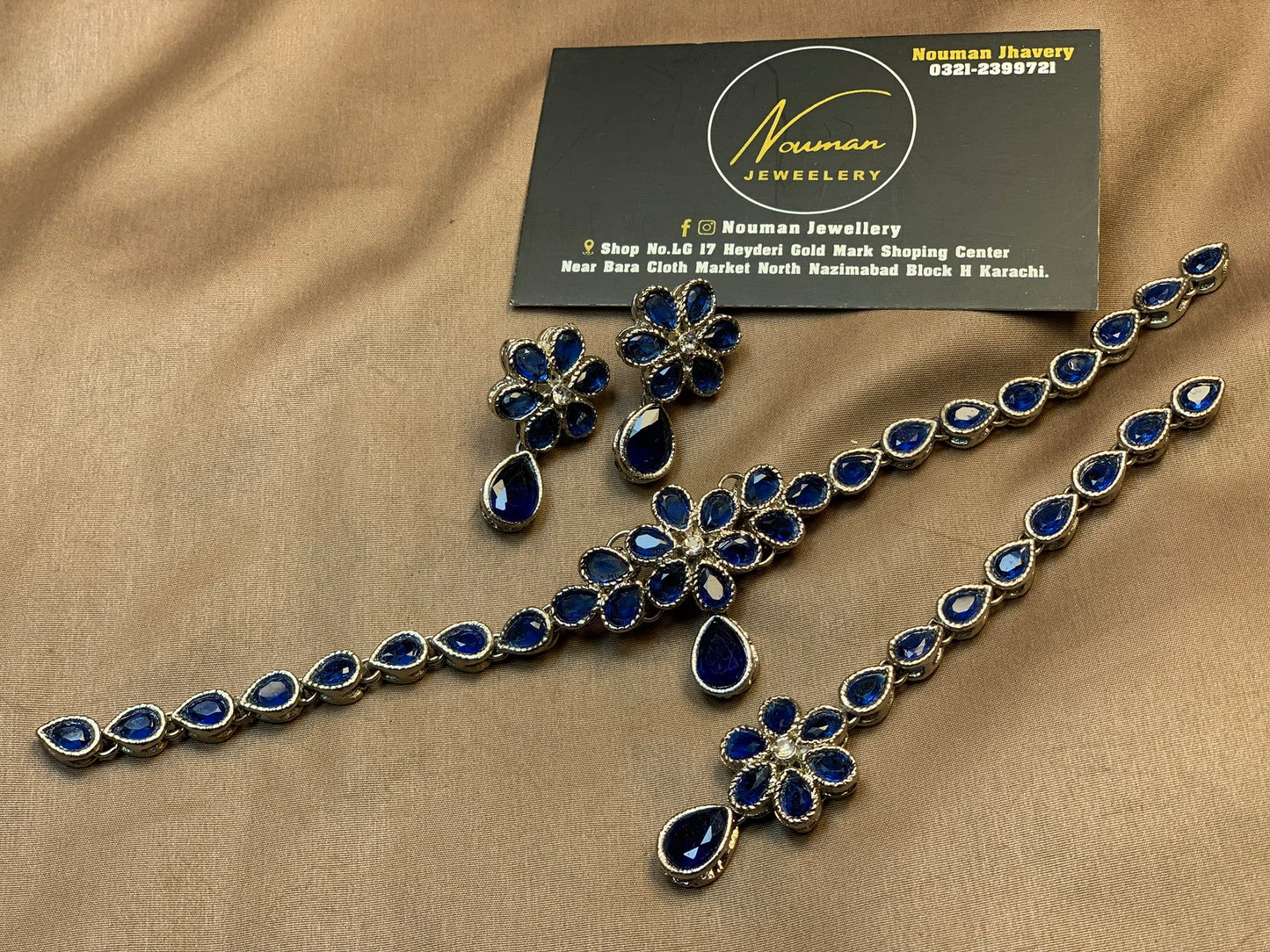 Royal Blue Floral Stone Jewellery Set