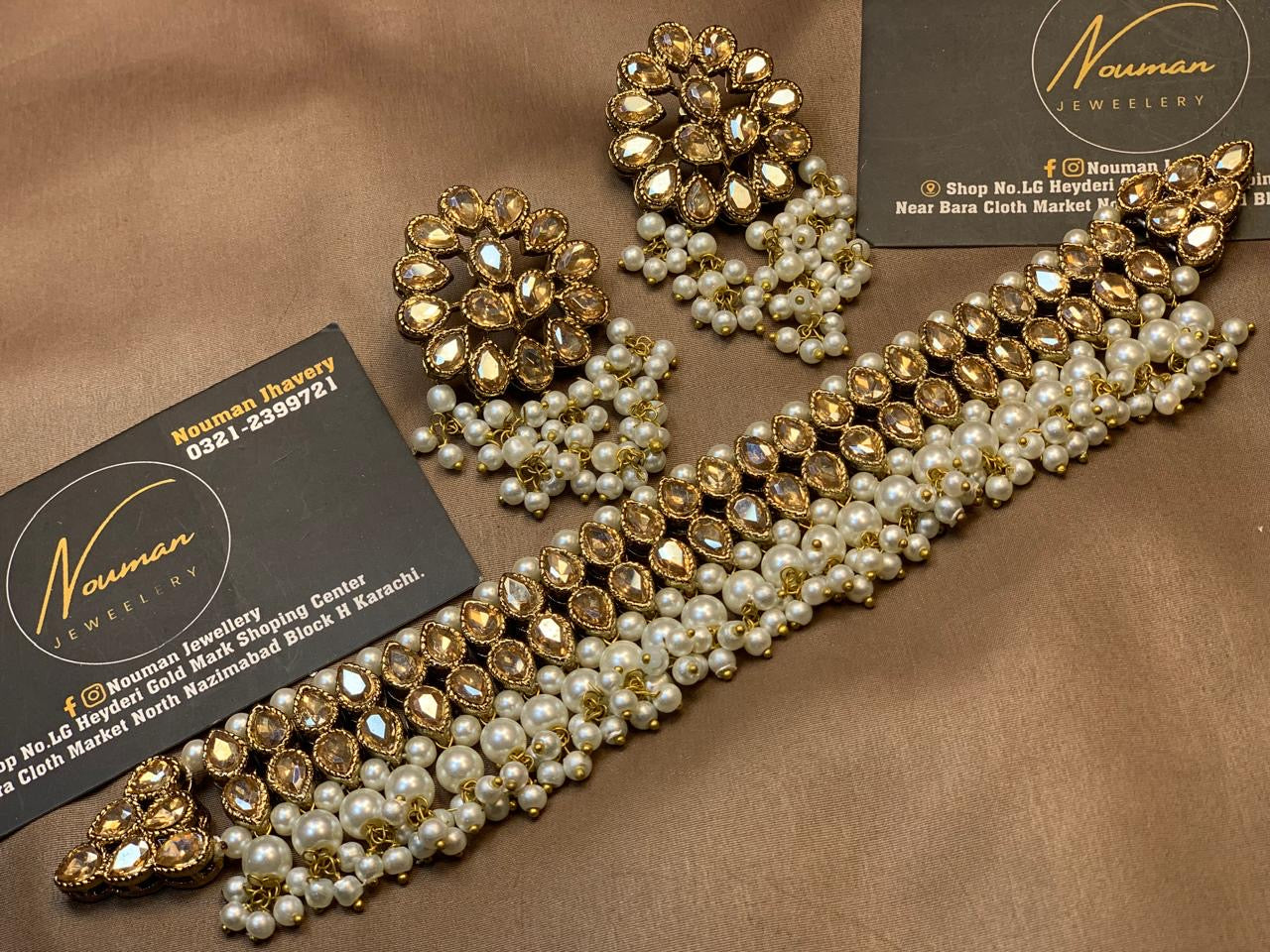 Champagne Kundan Gold Pearl Necklace Set