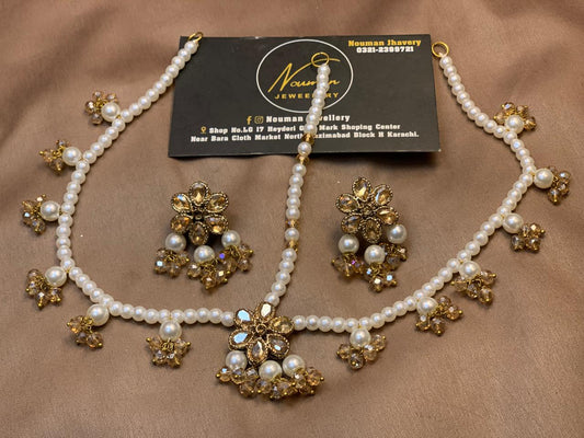 Kids Pearl Matha Patti & Stud Set