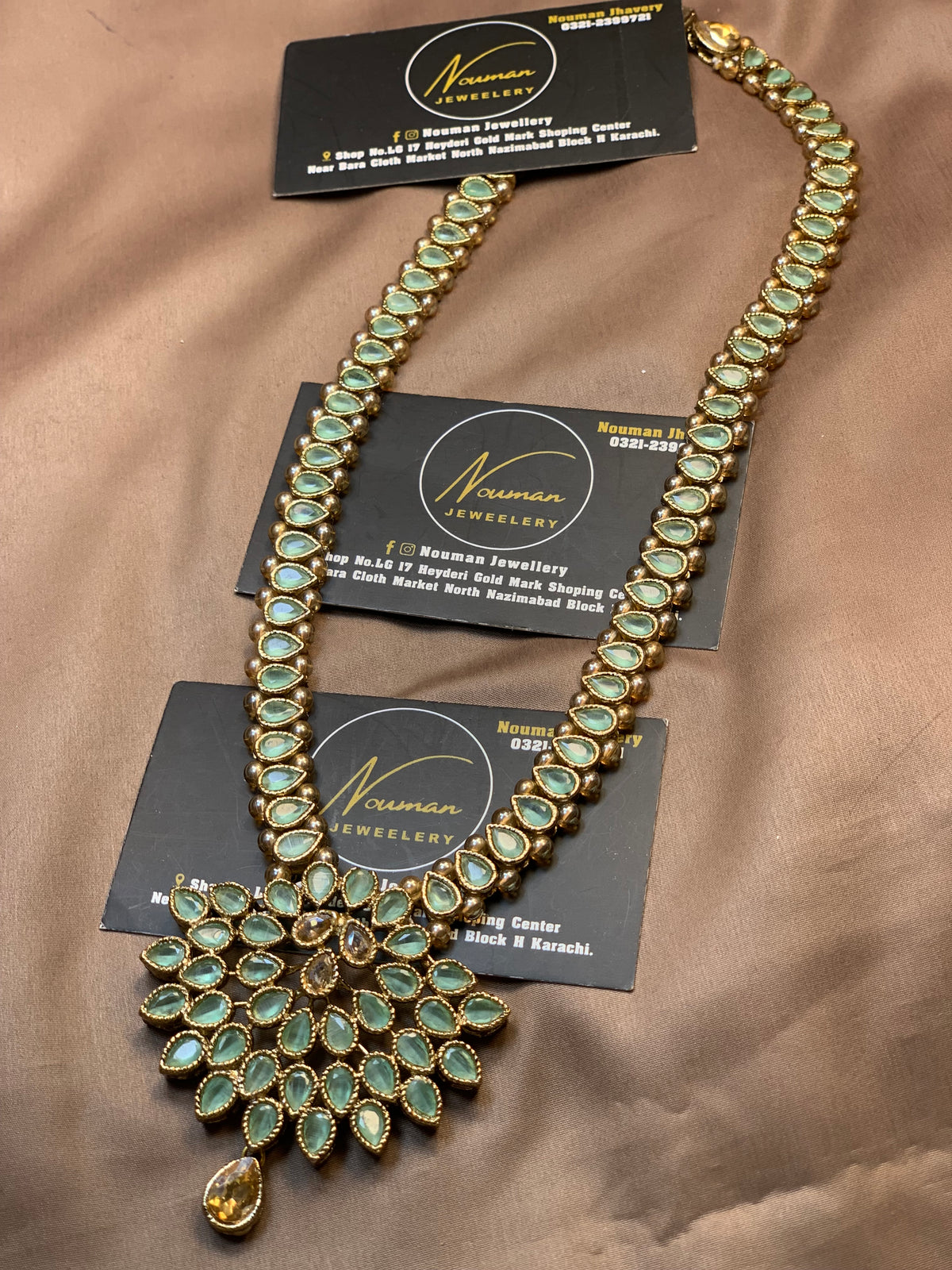 Elegant Mint Green Long Mala Pendant