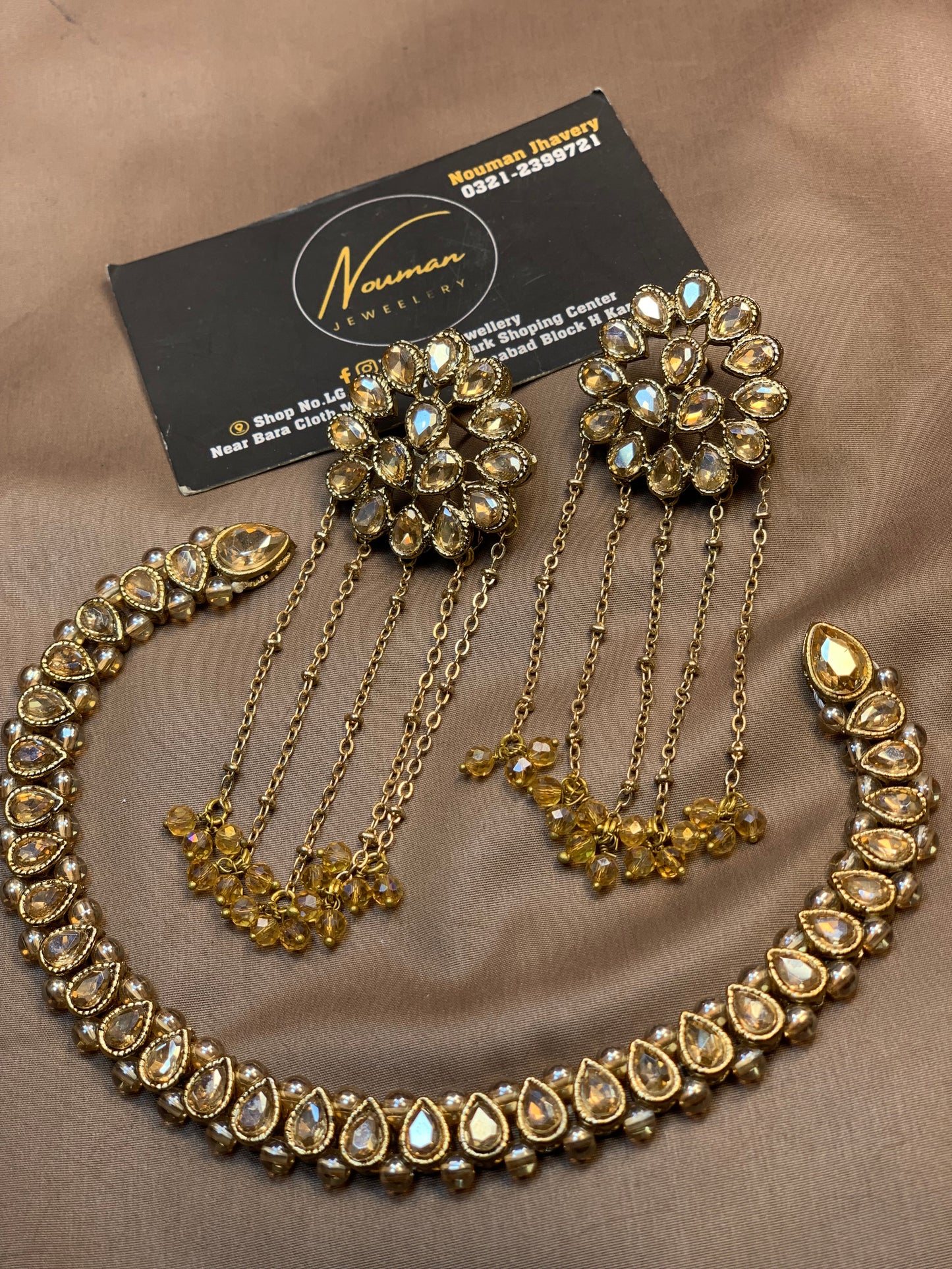 Champagne Antique Classy Statement Necklaces Earrings Set