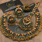 Kundun Multi Beads Necklaces Earrings Big Tikka Rings Set.
