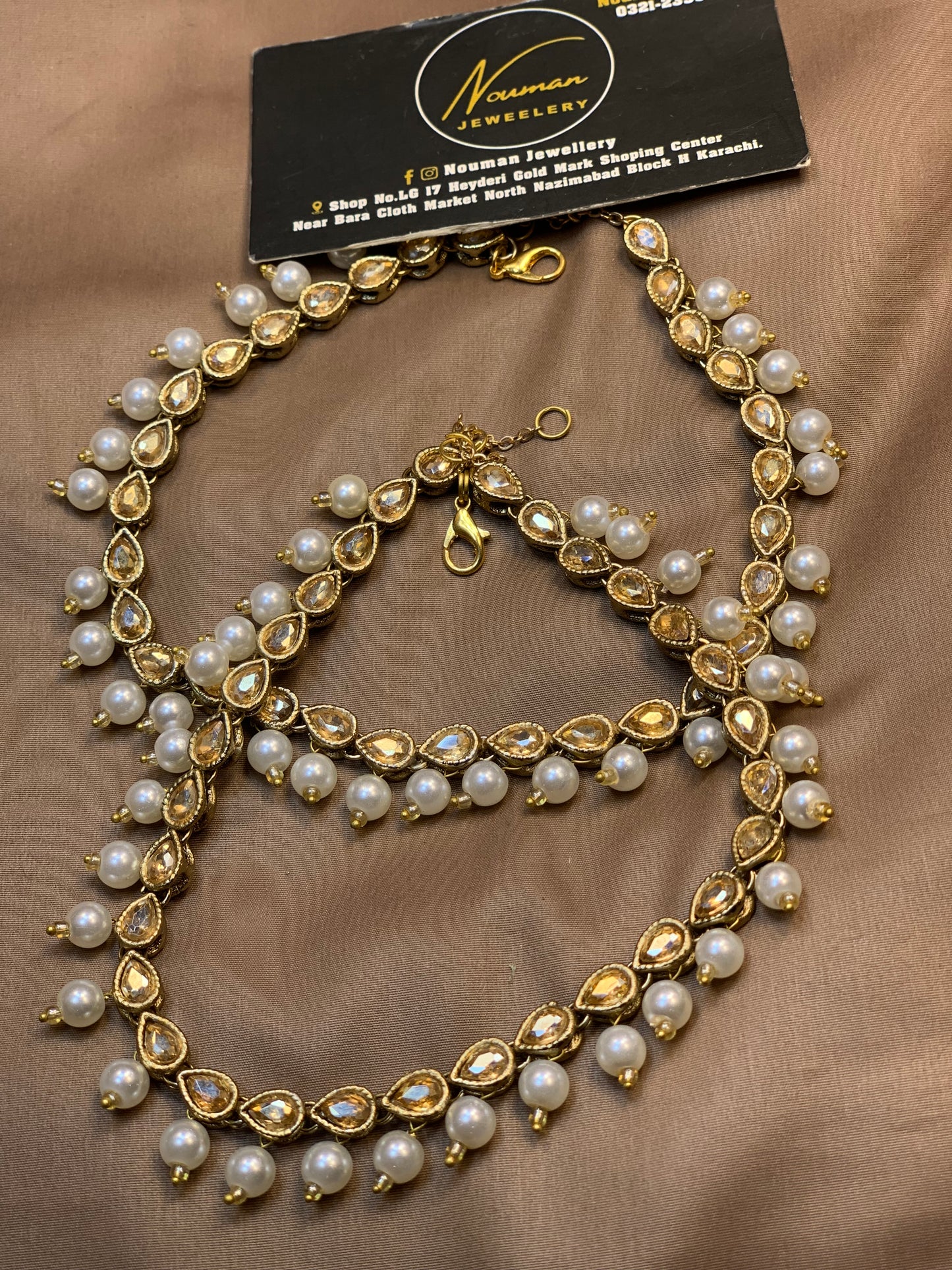 💫Exquisite Kundun Gold Champagne Pearl Pazeb Anklet 💫