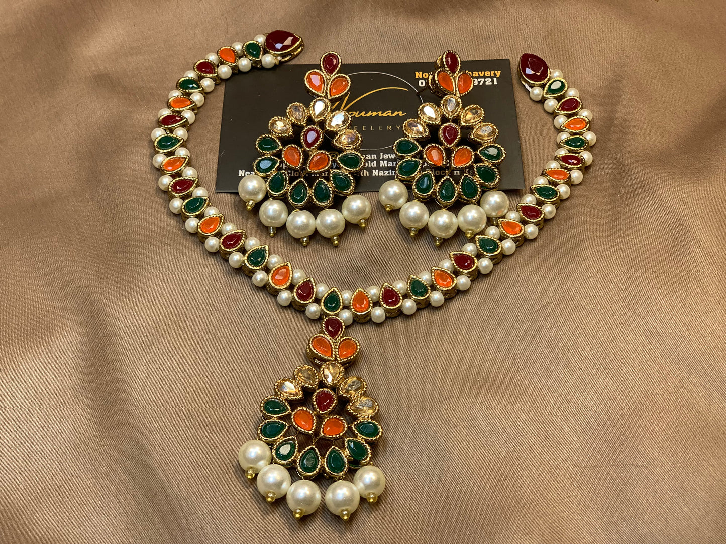 Multicolor Kundan Pearl Necklace Set